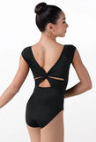 Black Twist Back Cap-Sleeve Leotard