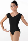 Black Twist Back Cap-Sleeve Leotard